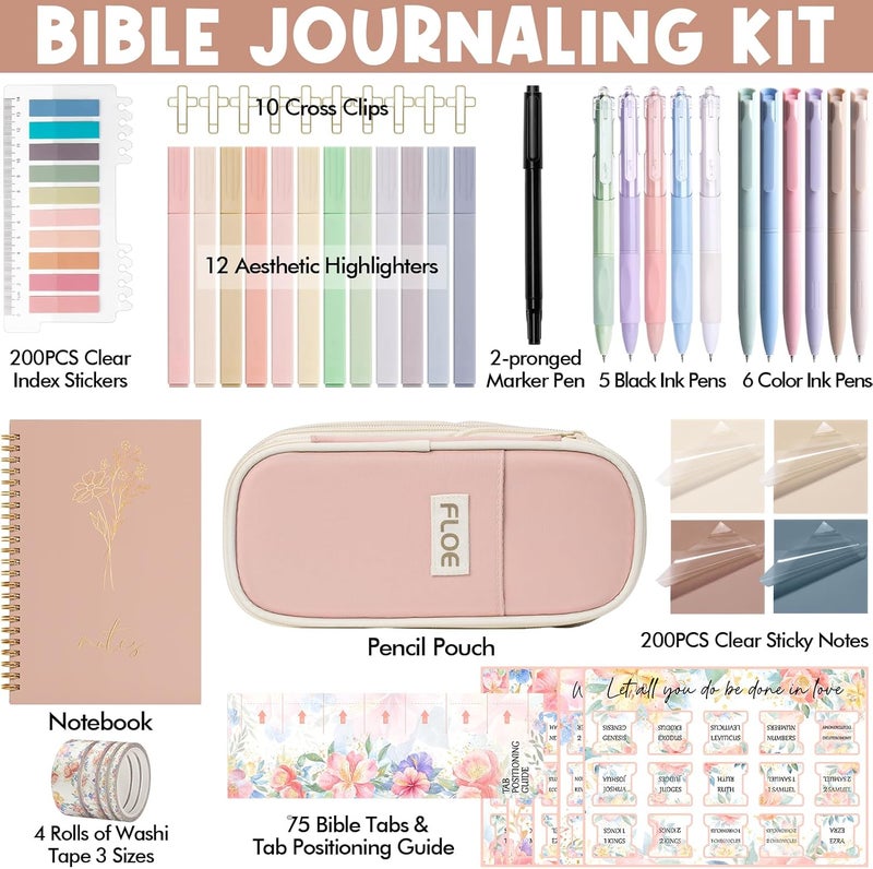 FLOE Bible Study Supplies Journaling Kit for Women, Valentines Day Christian Gifts for Women Her, Bible Study Tool w/Pastel Highlighter and Pen No Bleed, Pencil Case Notebook Annotation Kit Accessories Set - Image 2